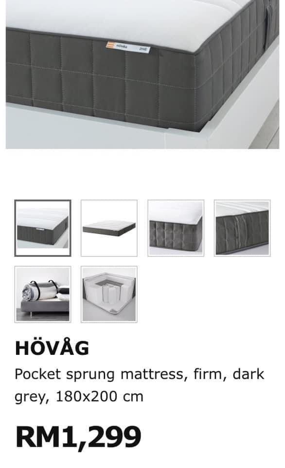 Ikea Hovag King Mattress, Furniture & Home Living, Furniture, Bed