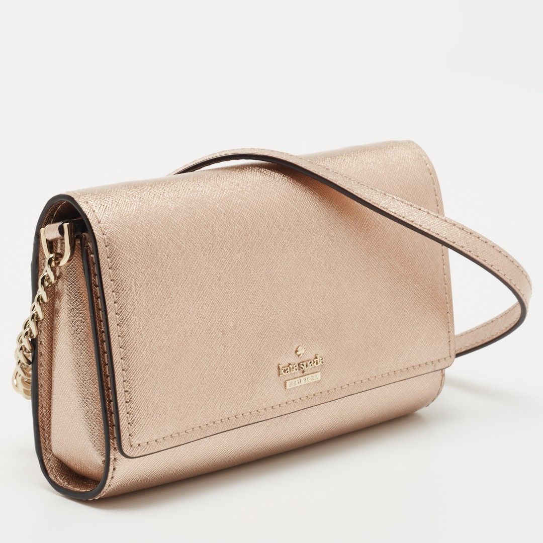 Kate Spade Metallic Rose Gold Leather Flap Crossbody Bag