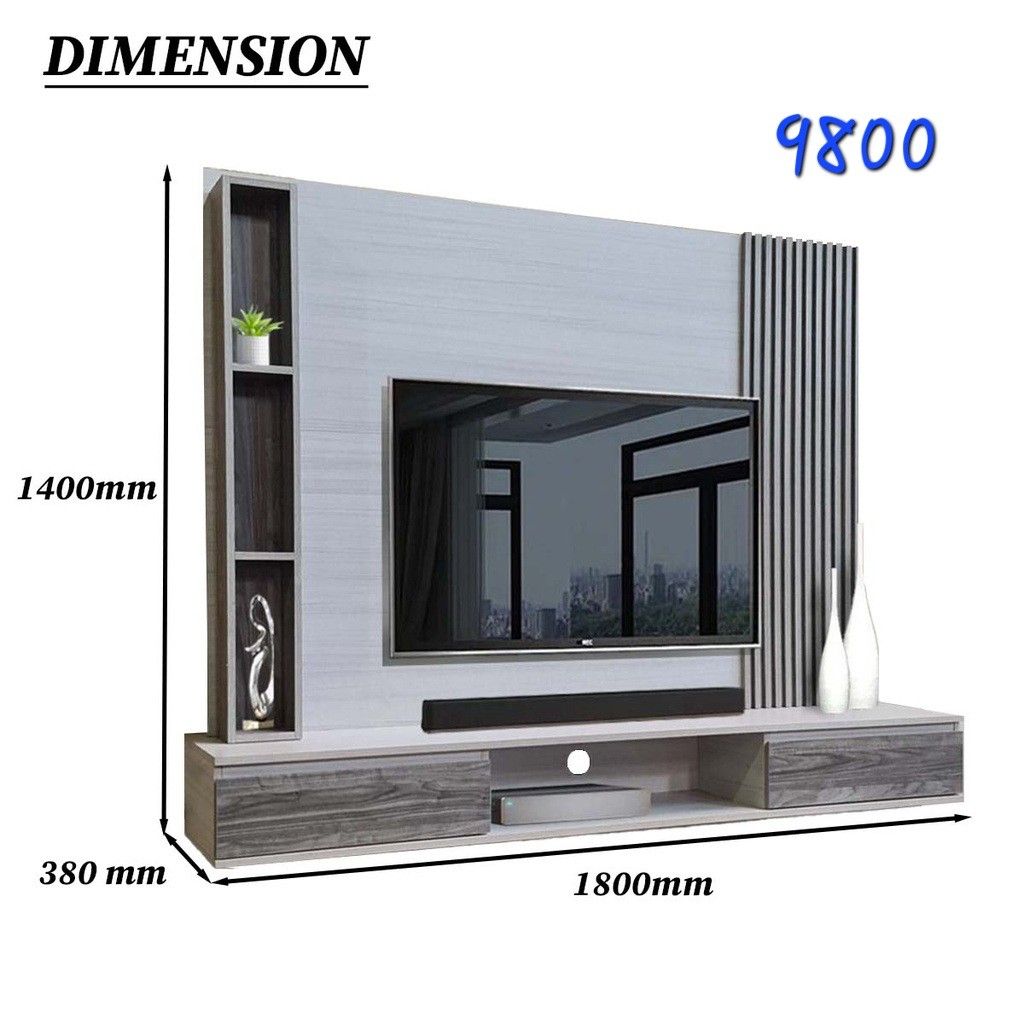 Klang Valley only Ready Stock Wall Mounted TV Rack Cabinet size H140 W180 D38cm design 9814 RM1 100 9800 RM1 400 9808 RM1 400 9809 RM1 400