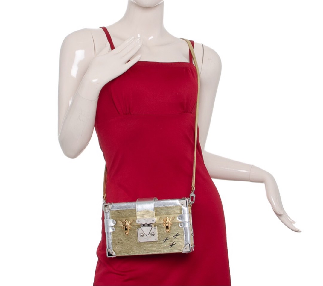 LOUIS VUITTON Petite Malle Silver/Gold Epi Metallic Leather Bag, Luxury