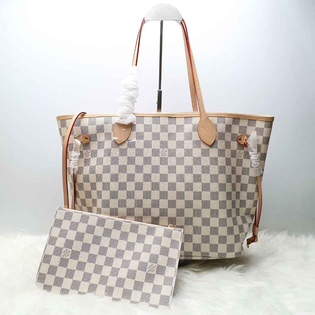 Louis Vuitton Neverfull Damier Azur MM Rose Ballerine Lining - US