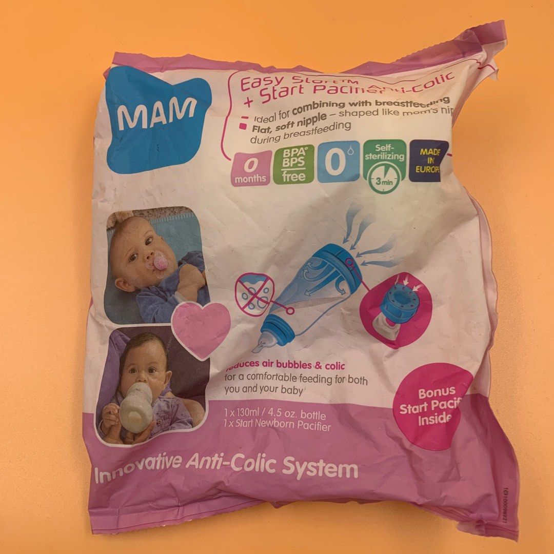 MAM Newborn Bottle with pacifier 4.5oz Anti-Colic System (Category: Breastfeeding & Bottle Feeding) located in Quezon City. Submitted by gormbox (Listing ID 1213201694, Image 1). Description: Buy 1 for p720 Buy 2 for p1,350.