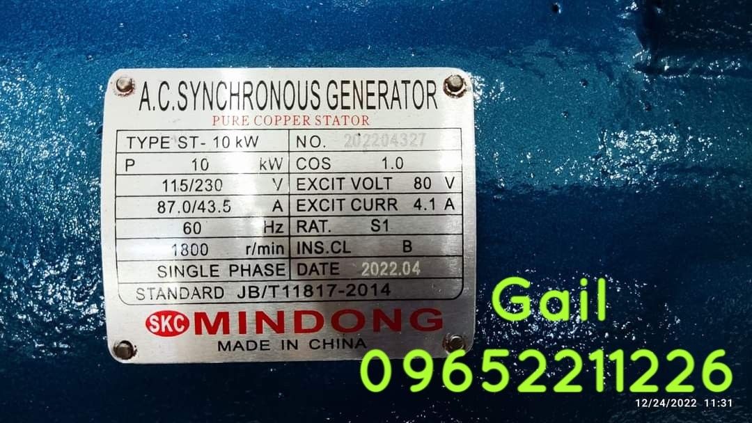 MINDONG 10kva Pure Copper Alternator / Dynamo (Category: Industrial Equipment) located in Caloocan City. Submitted by abieghail (Listing ID 1213192487, Image 2). Description: (Please refer to the photos uploaded for specs.) Contact us for faster transaction. TO GOD BE THE GLORY!.