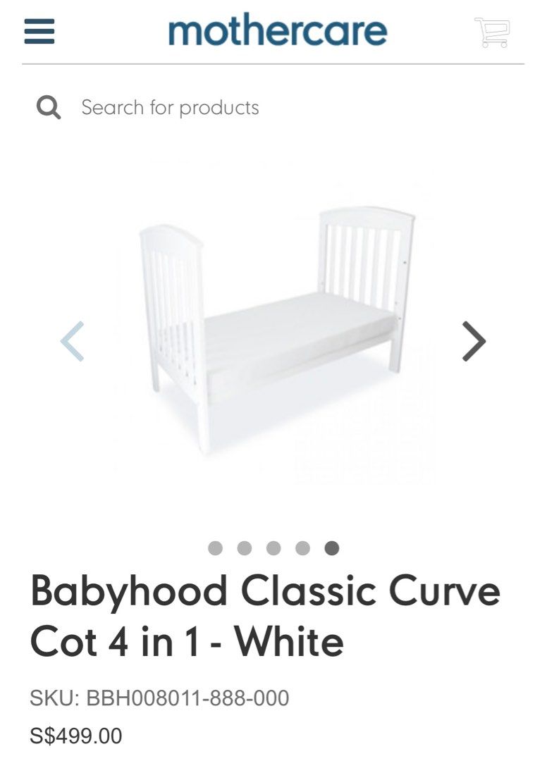 Mothercare 4in1 classic curve cot bed, Babies & Kids, Baby Nursery