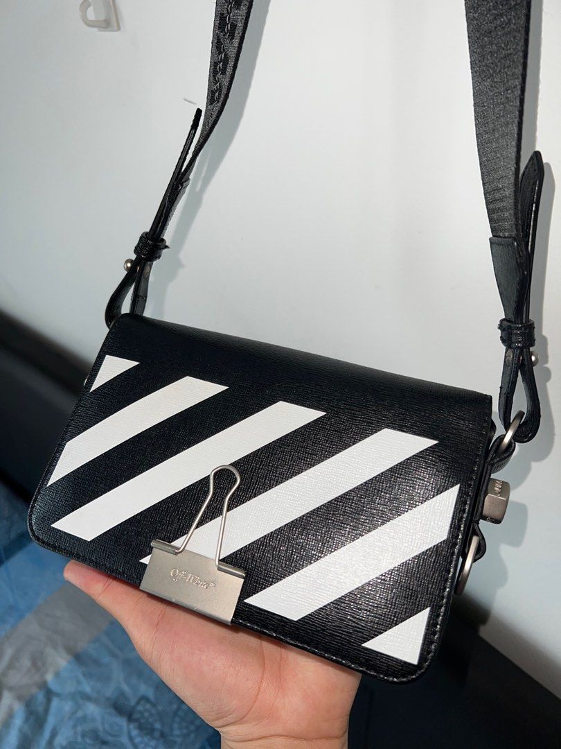 Off White Diagonal Flap Bag In Black White