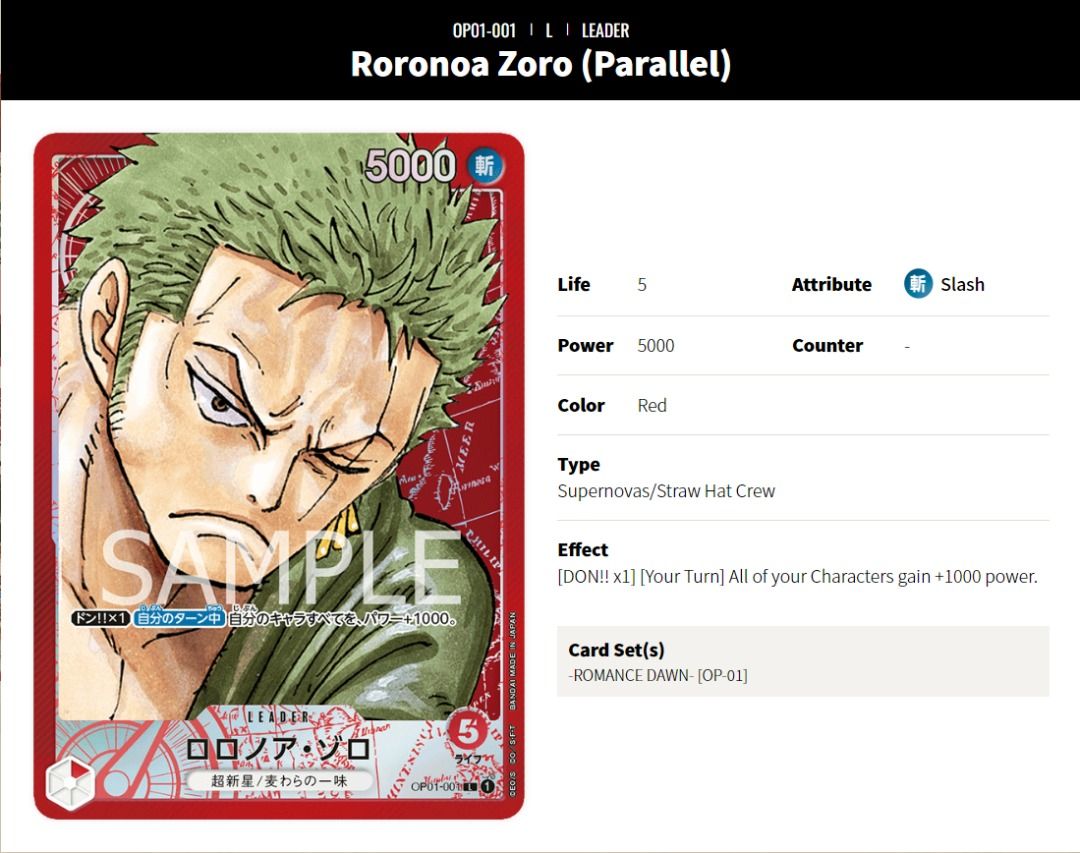 One Piece Card Game Leader Card Figure – Roronoa Zoro Limited Edition (Bandai)
