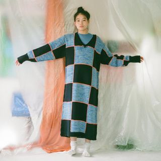 限時⬇️💰PAMM 🇯🇵透明な空気の大格紋拷克針織洋裝/毛衣
