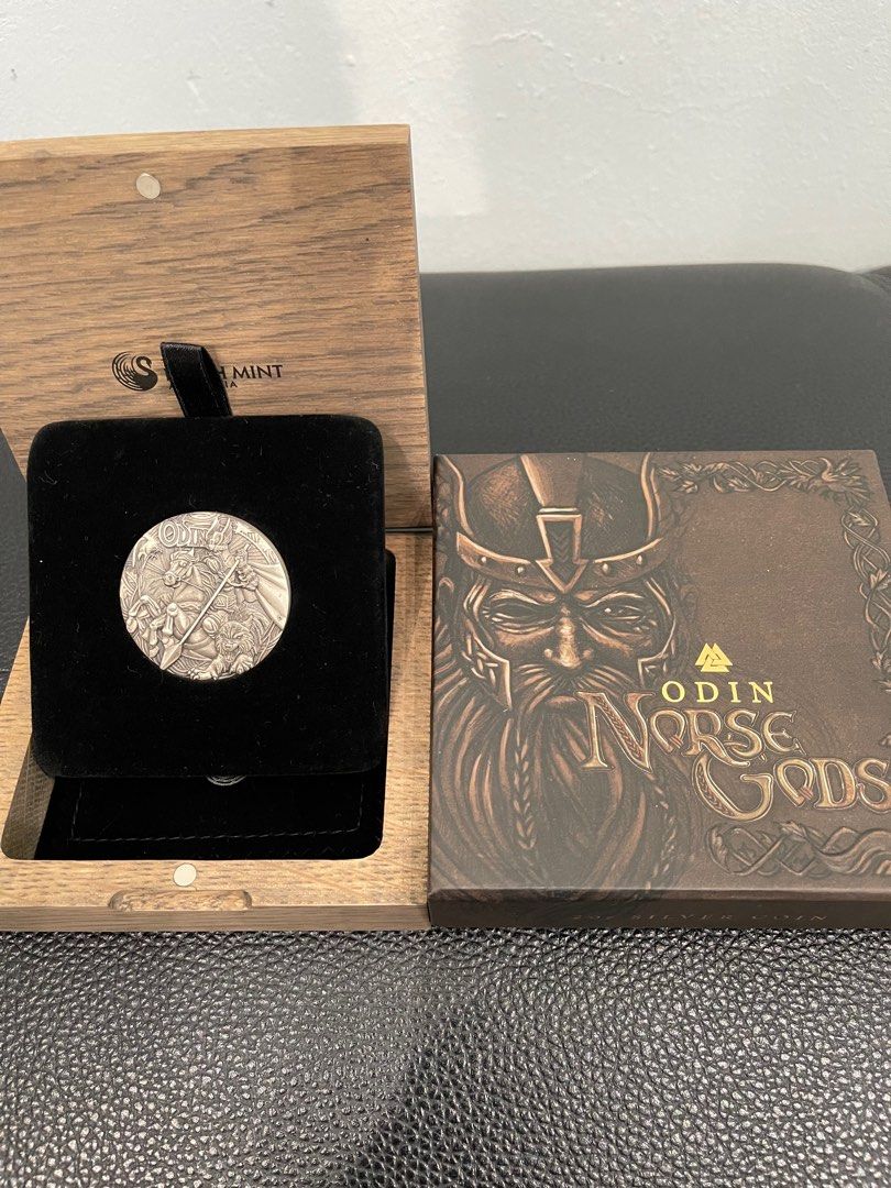 Perth Mint Norse Gods Odin 2oz silver coin (Category: Vintage Collectibles) located in Singapore. Submitted by cryptic22 (Listing ID 1213223001, Image 1). Description: Perth Mint Horse Gods Series Odin 2016 2oz High Relief Antique finished 999. Silver coin .