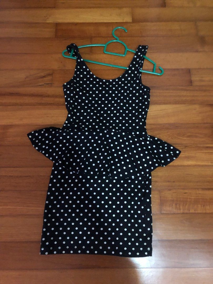 Polka dot peplum dress, Women's Fashion, Dresses & Sets, Dresses on  Carousell
