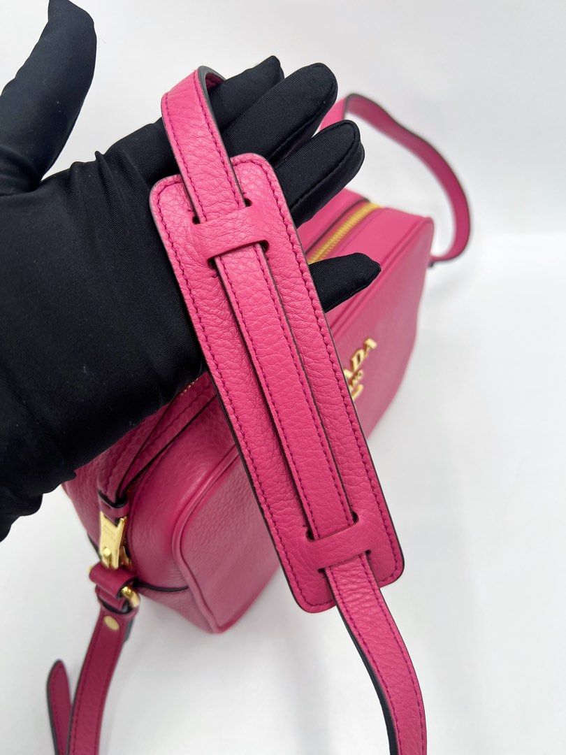 Prada Vitello Phenix Leather Peonia Pink Shoulder Camera Bag 1BH103