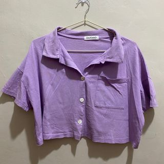Purple Collared Polo Hanging Crop Top
