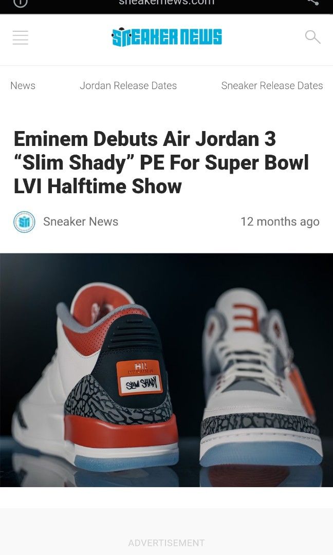 Eminem Performs in 'Slim Shady' Air Jordan 3 Sneakers at Super Bowl LVI  Halftime Show