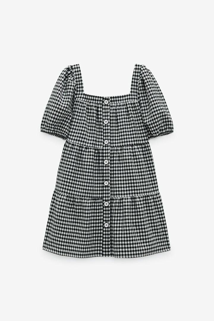 zara black and white gingham dress RTP$60 mini square neck button down babydoll checkered puff sleeves tiered short sleeve dress, Women's Fashion, Dresses & Sets, Dresses on Carousell Ruched Velvet Long Sleeve 180 cmShort round neck short sleeve dress Color:White, green and beige