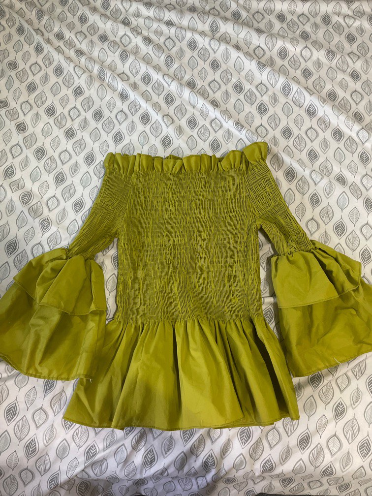 Ruffled smock lime green top, Women's Fashion, Tops, Blouses on Carousell
