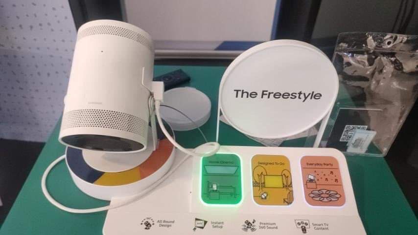 SAMSUNG FREESTYLE PROJECTOR (Category: Projectors) located in Quezon City. Submitted by annys.online (Listing ID 1213208326, Image 2). Description: SAMSUNG FULL HD FREESTYLE SMART PROJECTOR * From unboxing to watching in a matter of minutes with Instant Setup * 100” Big Screen experience * Immerse yourself in the middle of the action with Premium 360˚Sound * Discover a world of entertainment with Smart TV Content MODEL SPLSP3BLAXXP SRP 54,999 NET