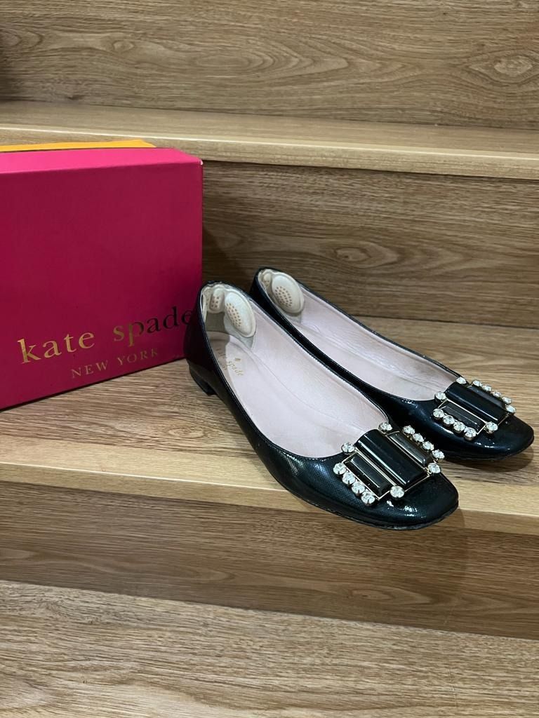 Sepatu Wanita Authentic Flat Shoes Kate Spade Patent Leather Black Original Branded Preloved Fesyen Wanita Sepatu di Carousell