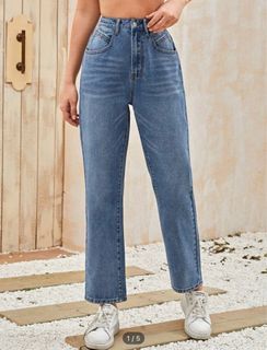 SHEIN Blue Washed Mom Jeans