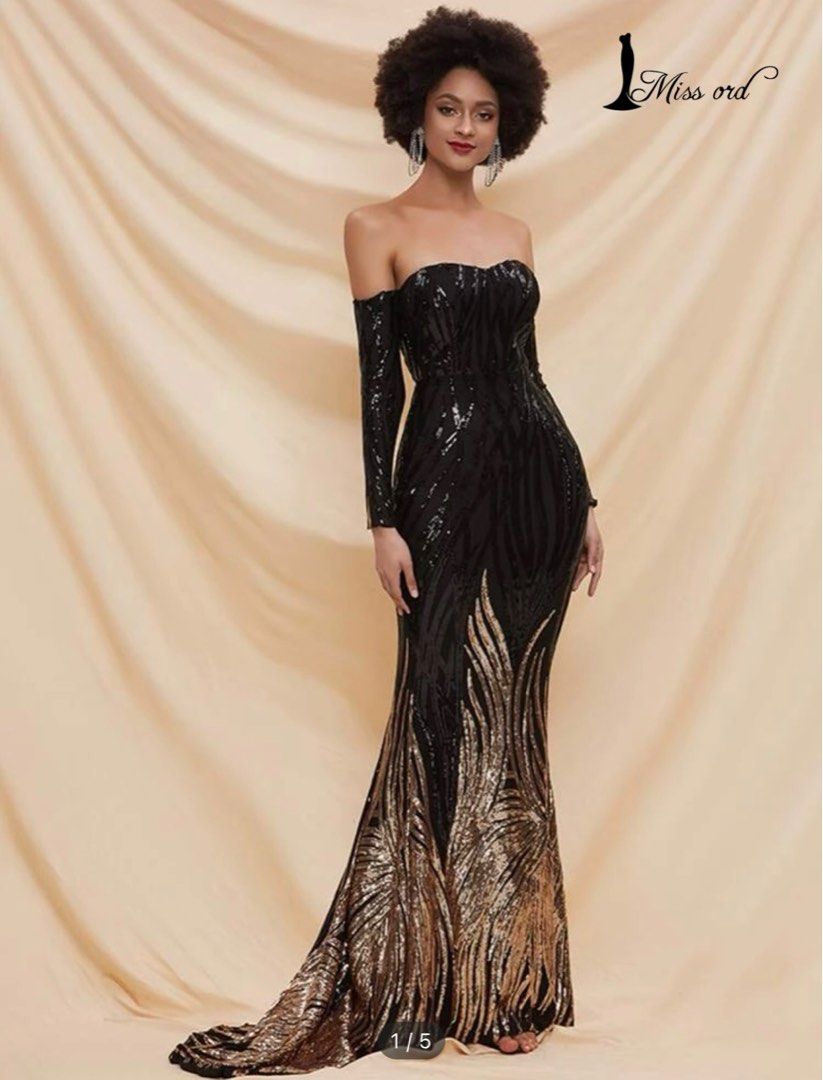 Shein Miss Ord Black Gold Sequin Dress, Women'S Fashion, Dresses & Sets,  Dresses On Carousell