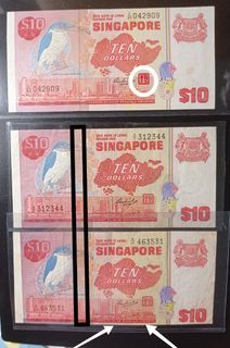 Singapore $10 Bird series with Printing Error on Notes