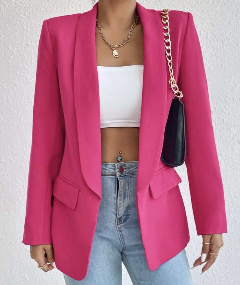 Women Pink Shawl Collar Front Open Blazer main image 0
