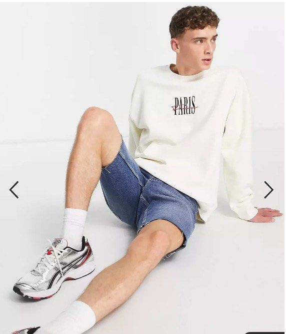 Topman oversized sweatshirt with Paris embroidery in ecru Size