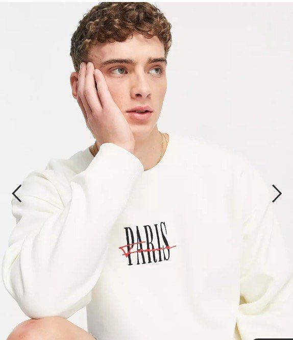 Topman oversized sweatshirt with Paris embroidery in ecru Size