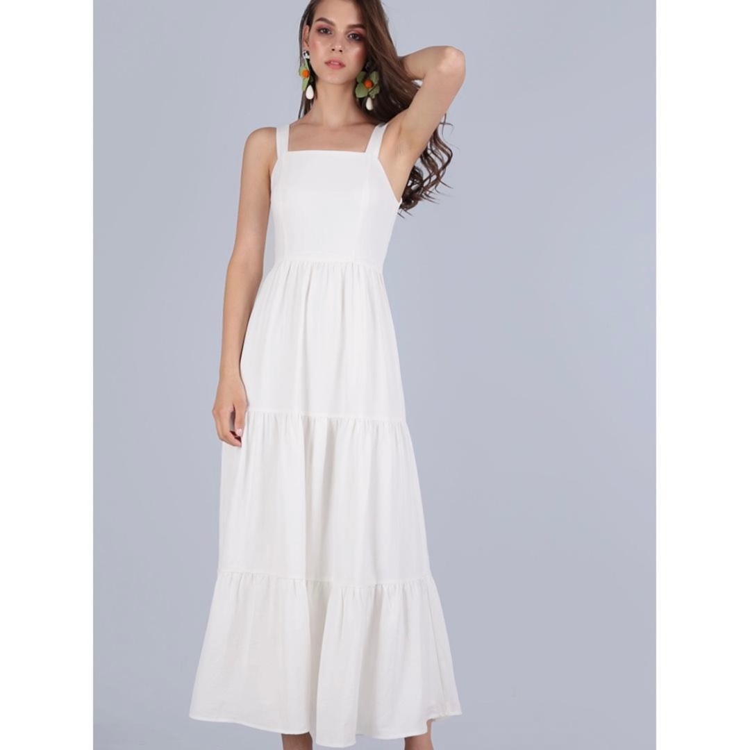 TTR Tiered Maxi Dress White, Women's Fashion, Dresses & Sets, Dresses ...