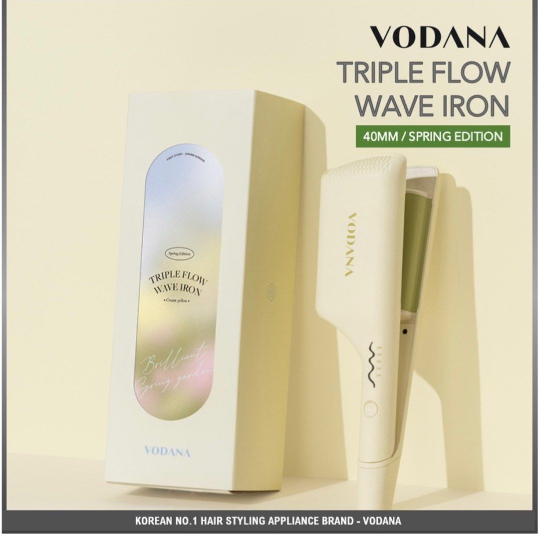 高い品質 VODANA ウェーブ トリプルフローアイロン (40mm, Creamy 