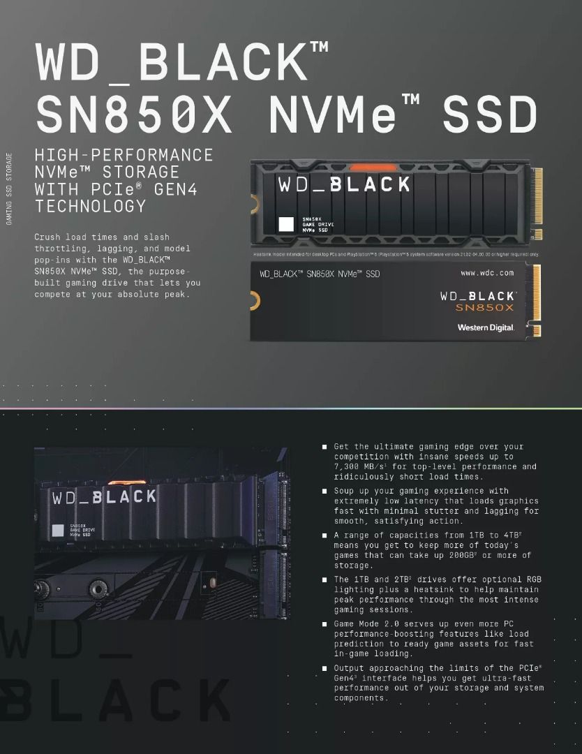 WD_BLACK 4TB SN850X NVMe Internal Gaming SSD Solid State Drive - Gen4 PCIe,  M.2 2280, Up to 7,300 MB/s - WDS400T2X0E