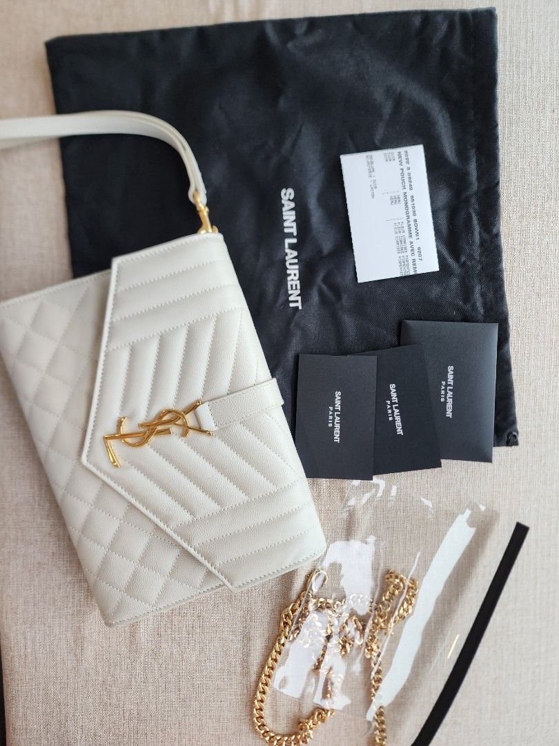 YSL ENVELOPE CHAIN WALLET IN MIX MATELASSÉ GRAIN DE POUDRE EMBOSSED  LEATHER, Luxury, Bags & Wallets on Carousell