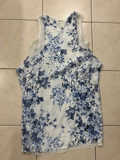 Zara Blue Floral Printed Dress (missing button) Size XS
