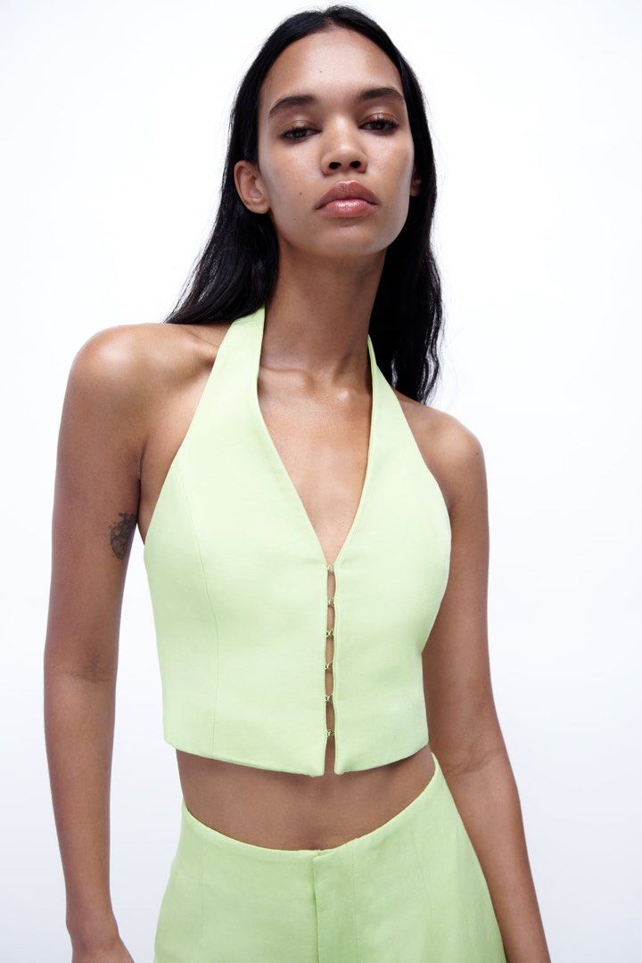 Zara linen blend halter vest clearance