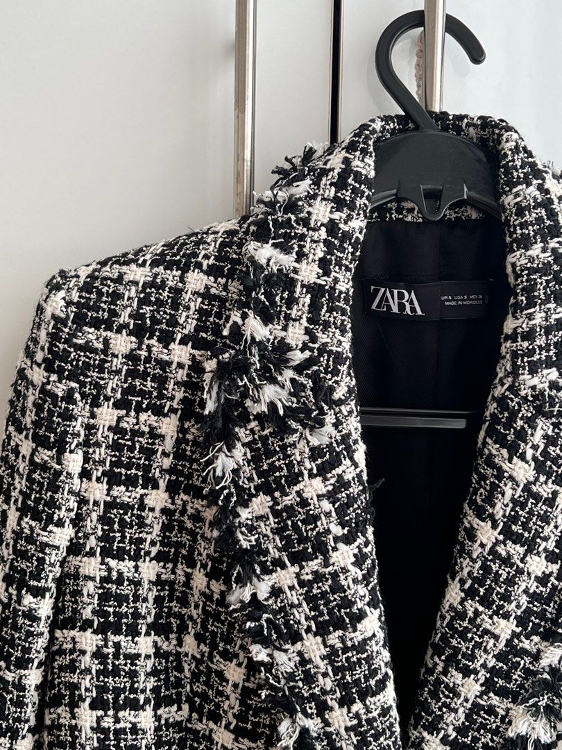 Zara black and white tweed jacket discount