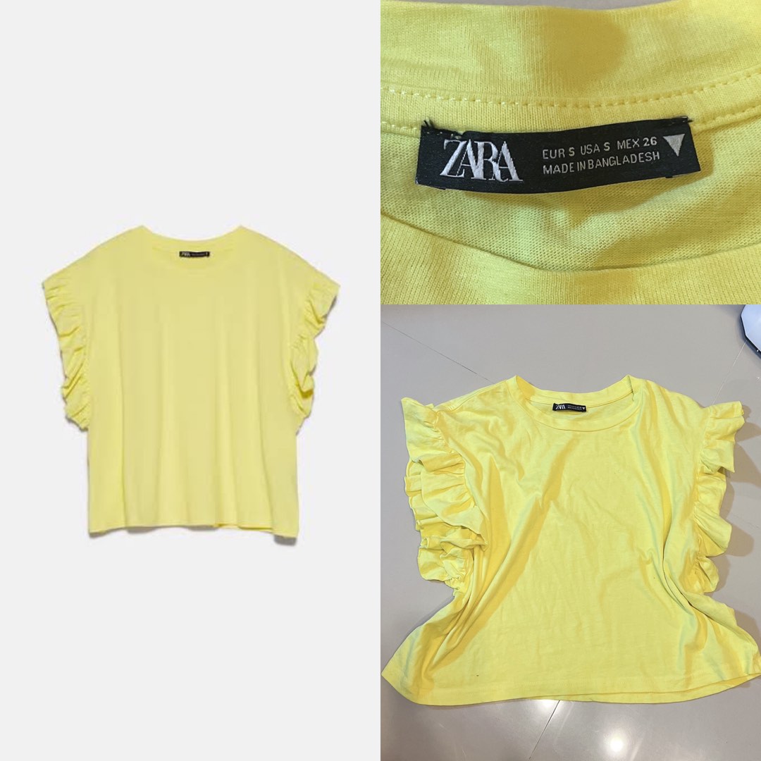 Sale‼️Zara Yello Ruffled Sleeves Top, Women's Fashion, Tops, Blouses on