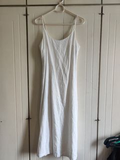 100% Linen white midi dress