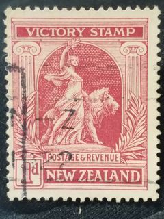 1919年英屬紐西蘭慶祝第一世界大戰勝利結束和平女神與雄師壹便士紀念郵票