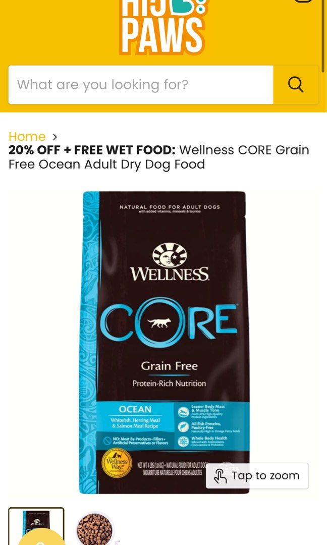 22lb Wellness CORE Grain Free Ocean Adult Dry Dog Food Pet