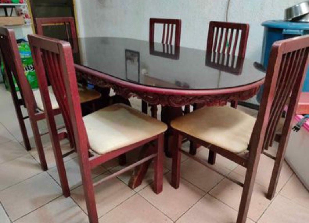 6 Seater Dining Table Tanguile Wood, Furniture & Home Living, Furniture, Tables & Sets on Carousell