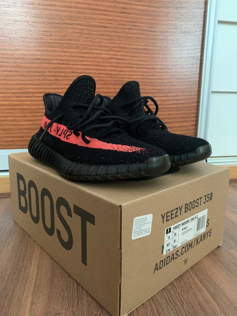 Adidas yeezy boost 350 red stripe Men s Fashion Footwear