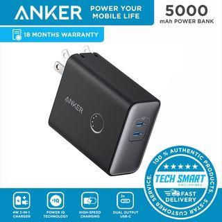 Anker 521 PowerCore Fusion 45W Wall Charger with 5,000mAh Portable Charger, Power Bank, Dual-Port USB-C for iPhone 14/13 Series, iPad Pro, AirPods, Apple Watch