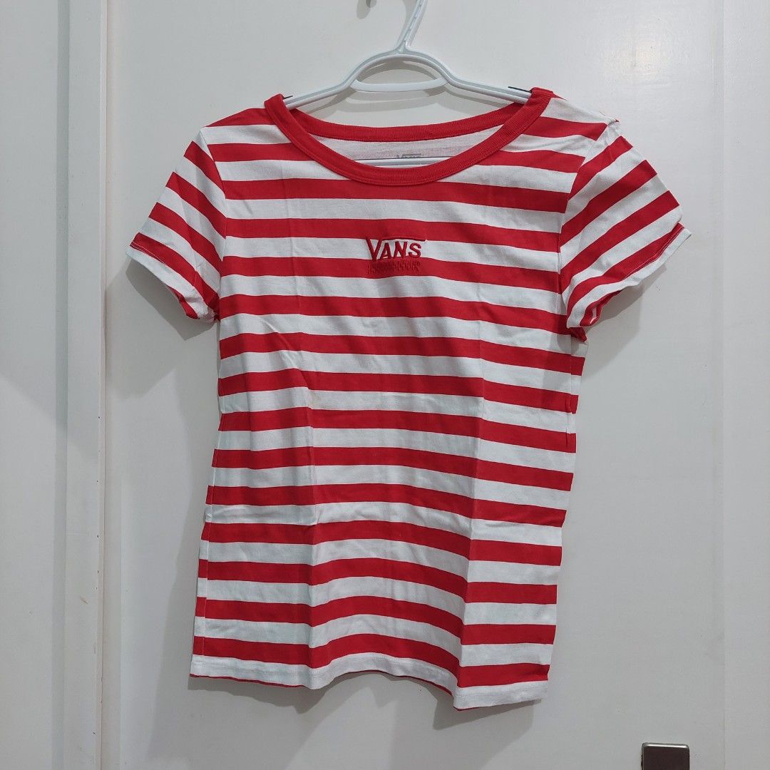 Red and white vans shirt womens sale