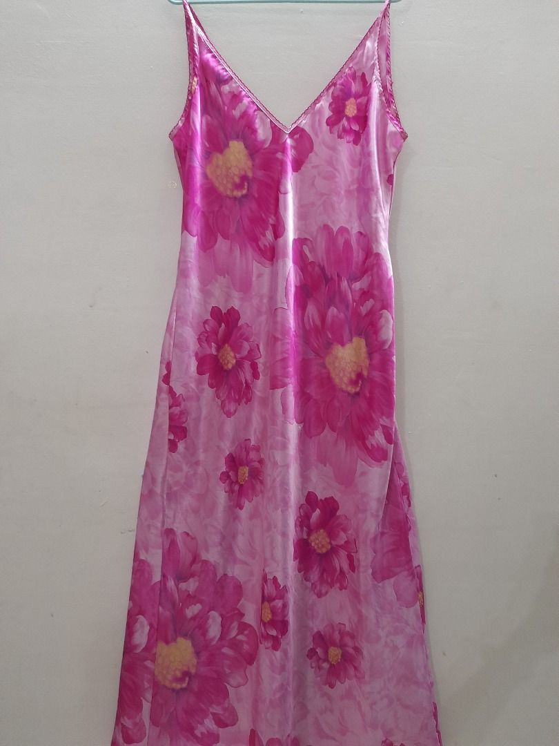 Vintage Lace Slip Dress Pink Sheer Negligee Lingerie Chemise