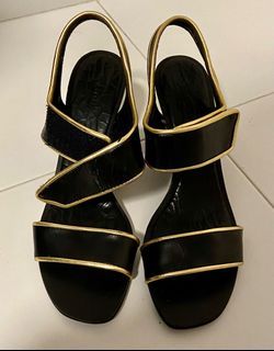  Charles & Keith 37 black wedges preowned worn once