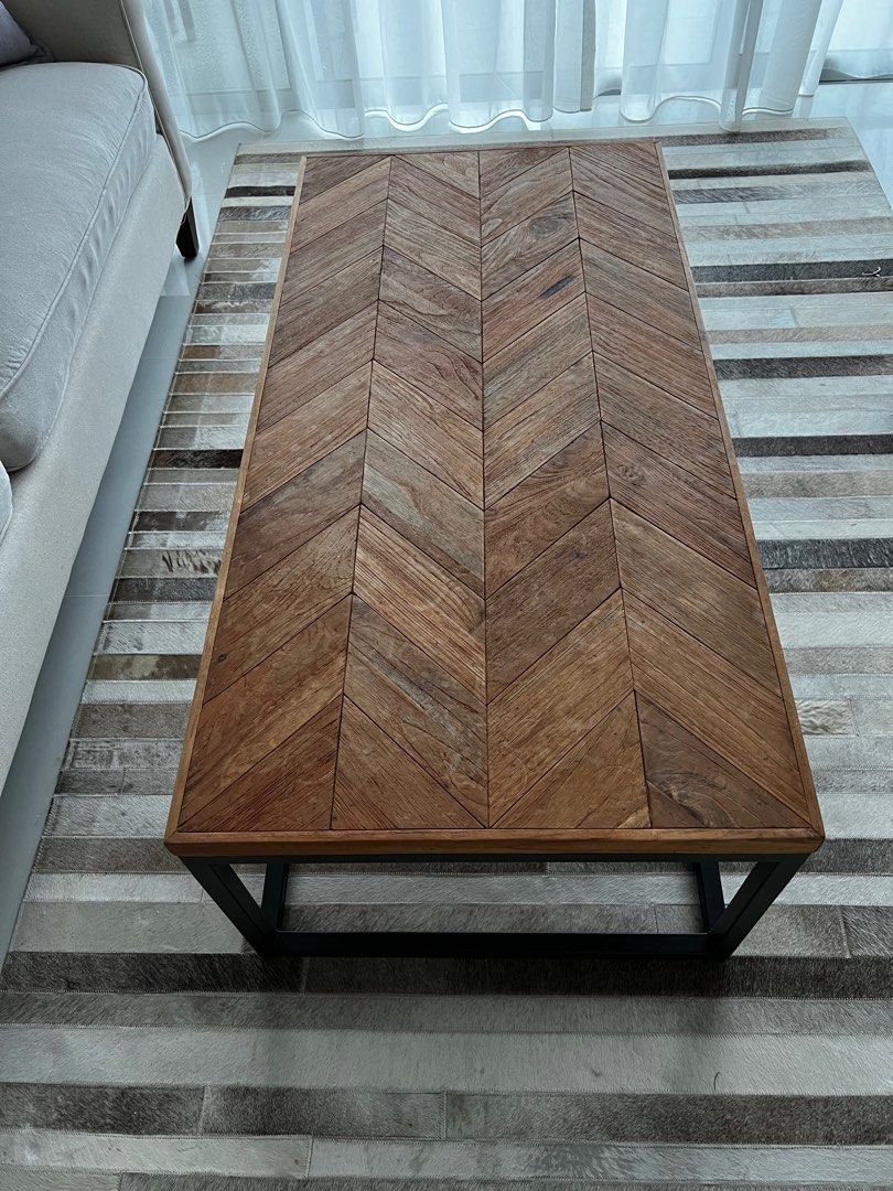 Crate Barrel Dixon Herringbone Wood Coffee Table