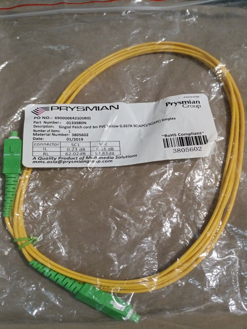 Upc Computer Cable Fiber Optic Cable - SC/APC to SC/UPC, Computers & Tech, Parts ...