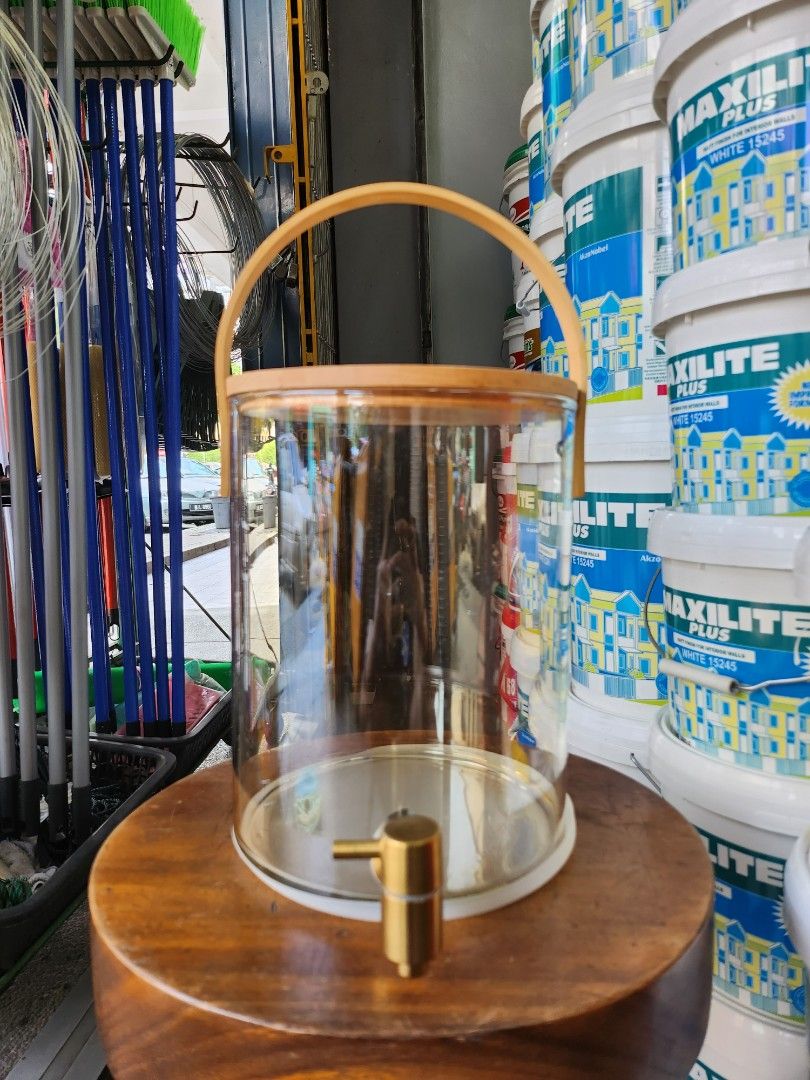 Glass beverage dispenser with gold stainless Steel spigot, TV & Home