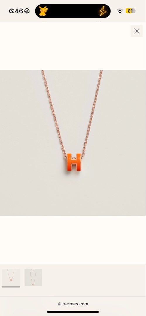Hermes Mini Pop H pendant Orange Soie, Women's Fashion, Jewelry 