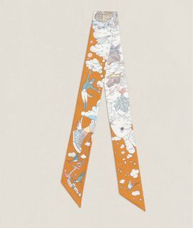 Hermes Silk “Sur Mon Nuage” Caramel / Gris / Bleu Twilly BNIB Ltd with Hermes receipt