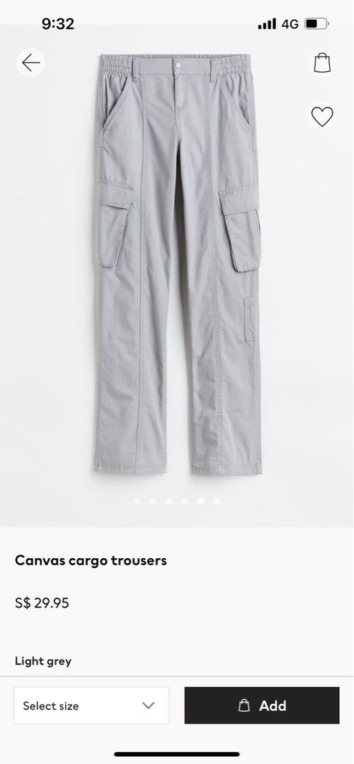 black & gray H&M canvas cargo trousers, Women's Fashion, Bottoms, Other  Bottoms on Carousell