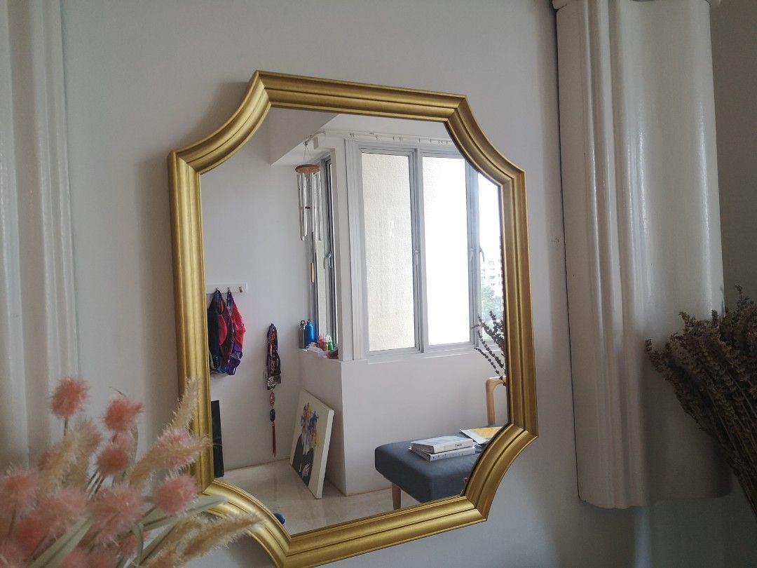 Ikea Mirror with golden frame, Furniture & Home Living, Home Decor